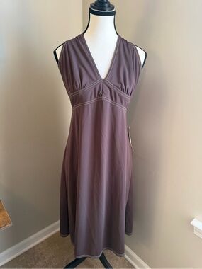 Gabriella Skye Brown Halter Midi Dress Contrast Stitch Empire Waist NWT Size 8